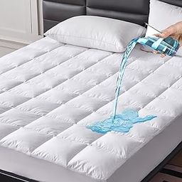 LeWinBedding Goose Feathers Down Mattress Pad, Quilted Twin Size Mattress Protector Waterproof, Breathable Mattress Cover, 18” Deep Pocket, Machine Washable(White,39"x75")-image-9