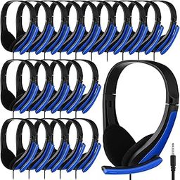 Yunsailing 20 Pack Bulk Classroom Headphones with Microphone Students Kids Wired School Class Set Headphones for School Library Computer Office Adults 3.5 Jack Universal Plug(Dark Blue)-picture-18