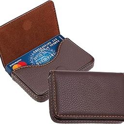 Pocket Sized Stitched PU Leather Credit Card Holder Visiting Business Card Case Wallet with Magnetic Shut for Men & Women (10 x 6 x 1.6 cm, Coffee Brown)-13