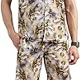 Men's Co-Ord Set Polyester Lycra Fancy Printed Half Sleeve Shirt and Shorts | Night Suit for Men | Summer Lounge Wear Set | Vacation Beachwear | Regular Fit Matching Two-Piece-image-81