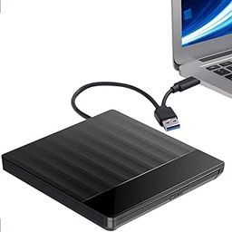 FKU External CD DVD Drive, USB 3.0 with Type C Portable CD/DVD+/-RW, Slim CD/VCD ROM, Burner, Low Noise, SlimSuperdrive for Laptop/Desktop/Mac/MacBook/Linux, Windows 10/8/7/XP-15