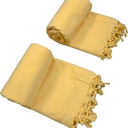 Arvore Bunkaar 100% Pure Handloom Soft Beautiful Bhagalpuri Summer Blanket/Khes/Dohar/Top Sheet Set/Chadar in and Size- 245cm X 130cm - Combo Pack of 2 (Yellow Plain)-15