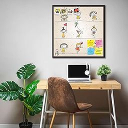 ArtzFolio Happy Kids Cartoon | Bulletin Board Notice Pin Board | Vision Soft Board Combo with Thumb Push Pins & Sticky Notes | Dark Brown Frame | 28 x 28 inch (71 x 71 cms)-30