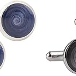 Cufflink Set for Men in a Gift Box (Blue and Grey)-1