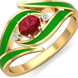 kuberbox 14KT Yellow Gold Flames Ruby Enamel Ring for Women-picture-2