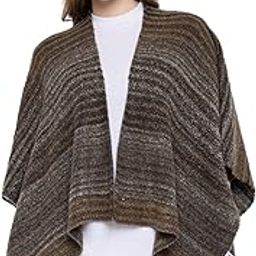 Women Girls Acrylic Winter Wear Knitted Open Front Self Design Kimono Shrug Wrap Brown-27