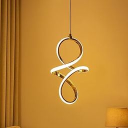 DarkVision Contemporary LED Infinity Pendant Light Hanging Light Decorative Gold Finish Acrylic Ceiling Lamp Fixture Lamp 3 in 1 Color Changing, Soft Lighting for Bedroom, Hallway (Inbuilt Led)-image-88