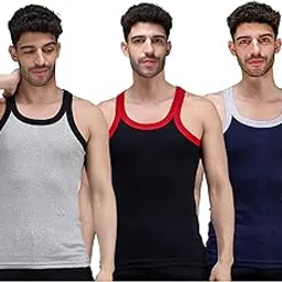 amul comfy Men's Plain Cotton Gym Vest Pack of 3 (Assorted Colours May Vary)-picture-11