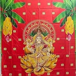 Anu Novelties Lakshmi Devi with Toran Design Green Color Backdrop Cloth for All Festival Decoration/Lakshmi Devi in Golden Lotus Green Color 5 Feet Width / 8 Feet Length. (Parrot Green)-5