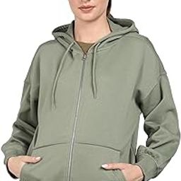 Cotton Blend Oversize Zipper Women's Hooded Neck Sweatshirt-image-51