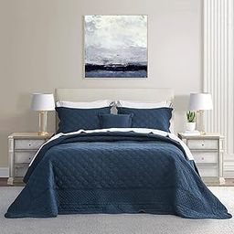 CHIXIN Oversized Cotton Bedspread King Size - Real Stitching - Luxury Quilted Bedding Cover for All Season, Reversible, Ultra Soft, Lightweight, 3 Piece, Navy-8