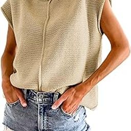 Cap Sleeve Sweater Vest for Women Fall Casual Crew Neck Sleeveless Loose Vintage Knit Pullover Tank Tops-7