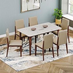 DecorNation Italiana Solid Wood 6 Seater Dining Room Set for Home, Living Room- Dining Table with Six Cushioned Chairs (White)-image-42