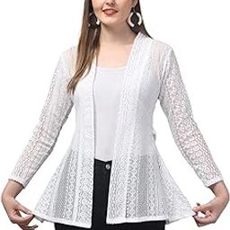 Women's Lace Shrug - Long Sleeve Open Front Cardigan, Sheer Mesh Cover-Up for Casual & Summer Shrug-21