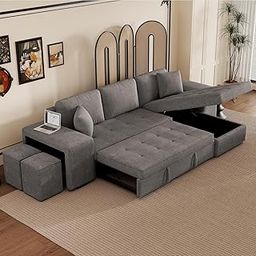 Torque Juana 6 Seater L Shape Sofa Cuma Bed with Storage 2 Puffy Grey | 6 Seater Sofa with Storage Chaise Stools-2 | Corner Sofa Cumbed for Home Festival Gift-image-17