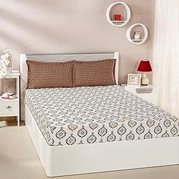Amazon Brand - Solimo Damask Dreams 144 TC 100% Cotton Double Bedsheet with 2 Pillow Covers, Brown-image-27