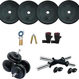 Le Buckle Gym Equipment 10kg (2.5kg x 4) Weight for Home,14 inches PVC Dumbbell Rod Set, Skip Rope, Hand Grip and Gym Gloves. Exercise & Fitness Workout Accessories Combo for Men and Women-5