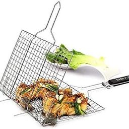 Ngel Chromium Plated Barbecue BBQ Grill Net Basket for Fish, Vegetables, Steak, Shrimp, Chops and Other Food with Wooden Handle-picture-15