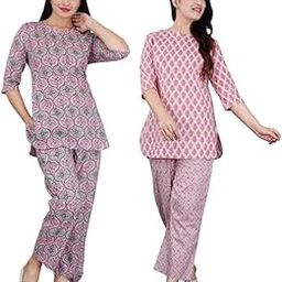 Cotton Printed Night Suit for Women || Shirt and Pyjama Set || Sleep wear Set for Womens and Girls, Combo Pack-image-35