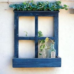wooden wall decor window,wall decoration venice window,wall decor panel Wall Window Decoration Flower Basket Wall Hanging Wall Decoration Pendant Cafe Living Room Plant Flower Pot (Blue)-image-30