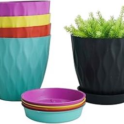 Decorative Wave Pattern Flower Pots with Saucer, Set of 5, Multi-Colour-17