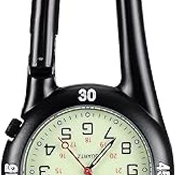 Clip-on Quartz Watch Night Light Alloy Unisex Backpack Buckle Belt fob Watch Black with White dial Ideal for Doctors Nurses Rock Climbing (Black)-image-71