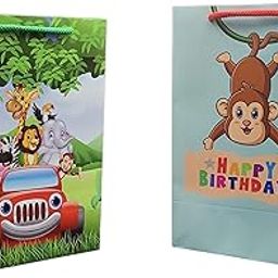 TASCHE Jungle and Monkey Birthday Printed Assorted Gift Paper Bags | Return gifts, and Birthday presents (10 * 7 * 4 Inches) (Multicolour) (Pack of 10)-29