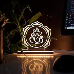 TrippyGifts Wood, Acrylic, Ganesh ji Acrylic 3D Optical Illusion Night Lamp | LED Night Light | for Home and Office Use, Best for Gift Warm White Colour-image-93