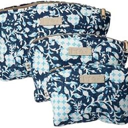 THE F.A.R STORE Botanical Bliss Cotton Blue Utility Pouches | Hand Block Printed | Block Printed Lining | Set of 3| 11 x 8.5| 9 x 7| 7.5 x 5.5 inch| (C0001)-image-72