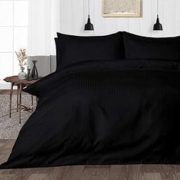 EASY BEDDING 100% Egyptian Cotton Duvet Cover/Comforter Cover/Rajai Cover/Quilt Cover Zipper Closer 400 Thraed Count Soft & Silky (1 Rajai Cover & 2 Pillow Cover) Double Size(80" x 80") Black Stripe-image-90