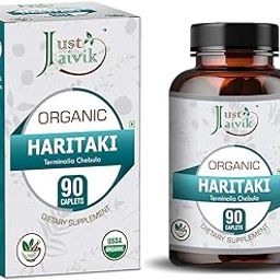 Just Jaivik Organic Haritaki Tablets - 90 (750 Mg) for Healthy Digestion, Internal Cleanser and Detoxifier | Supports Skin Radiance & Reduces Dark Circles | Also Known as Harad, Terminalia Chebula, Kadukkai, Karakkaya Pudiyamu-85