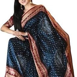 Graceful Navy Blue Bandhani Silk Saree for Women – Contrast Maroon Jacquard Border with Blouse Piece-picture-55