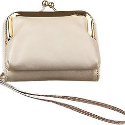 Women's Wallet Wrist Strap Short Coin Purse Coin Clip Bag Multi-Card Slot Card Holder(Beige)-image-10