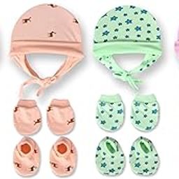 MOM'S DARLING, Pack of 4 pairs, Cap Mittens and Booties set for New born baby 0-6 months | New Born Baby Products all | Baby Gloves and Socks Set | Baby Shower Gift | Baby Products | Multicolor-2