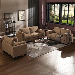 Homeify Clayne Wooden 6 Seater 3+2+1 Fabric Double Arm Sofa Set for Living Room (Premium Velvet,Brown)-image-15