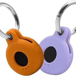 EXIEUSKJ Key Finder Case for Tile Sticker Tracker 2022 2-Pack with Keychain, Item Finder Accessory, Protective Cover Sleeve for Tile Tracker Tag, Pet Dog Cat Collar Holder,Orange Purple-23