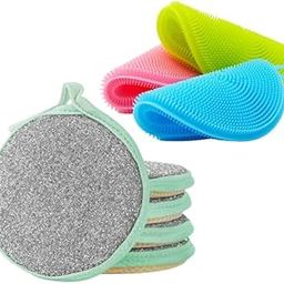 GHINI Kitchen Scrubber Combo – 5 PCS Silicone Dishwashing Brush + 5 PCS Heavy Duty Scrub Pads | Cleaning Essentials for Home, Bottles & Utensils-image-78