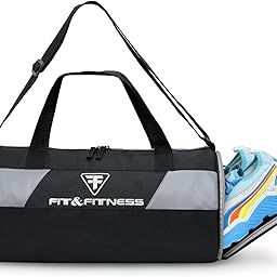 Polyester Duffle Gym Bag with Separate Shoes Compartment (Grey & Black)-image-66
