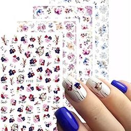 4 Sheets Self-Adhesive Floral Nail Stickers, Nail Decorations Fashion Accessories DIY Manicure-image-72
