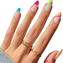 Secret Lives Translucent Glossy Pink Orange Green Blue Color Reusable Artificial Fake False Luxury Press on Nails 24 PCS Set with Kit-6