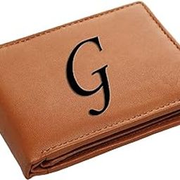 Pu Leather Wallet for Men and Boys Alphabet Name Wallet Gifts for Men | Personalized with Name & Charm Purse - (Color-Tan) (G, Tan)-image-28