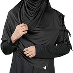 Hijab Soft Stretchable Ready-to-Wear Hijab Scarf for Muslim Women | Soft Stylish Lace-Up Shoulder Stone Work Design Women & Teenagers Hijab Famya-4