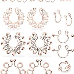 Fake Nipple Ring Stainless Steel Non-Piercing Nipple Rings Clip On Nipplerings Faux Body Piercing Jewelry for Women Men 11 Pairs-image-49