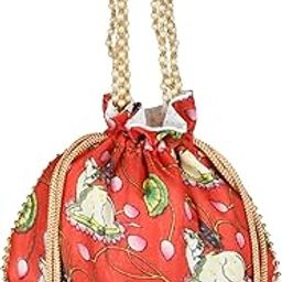 Potli|Silk Wedding Potli|Wallet Potli|Christmas Gift Potli|Baby Shower Potli|Traditional Shagun Potli|Drawstring with Beads Handle Potli|Cow-Design Patli Potli|Red-image-18