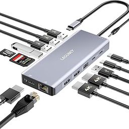 Lasuney Triple Display 13 in 1 USB C Hub with 2 HDMI & DP, PD3.0, Ethernet, SD TF Card Reader, 5 USB Port, Mic/Audio, Type C Adapter Docking Station Compatible for MacBook Air Pro and More-8