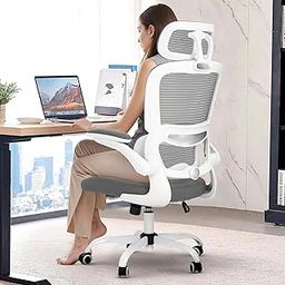 DROGO Premium Ergonomic Office Chair for Work from Home, High Back Computer Chair with Adjustable Seat, Lumbar Support & Headrest, Flip-up Armrest & Recline | Mesh Chair for Office/Home (Grey)-picture-7