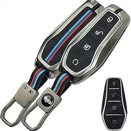SHOPOFLUX Metal Car Key Cover Compatible for BYD Atto 3 Seal, Sealion, eMax7 3 button smart key - Black (Pack 1)-58