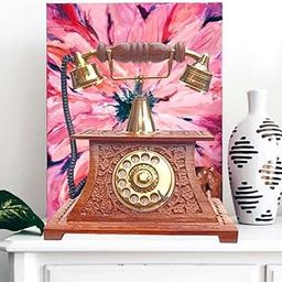 Ruwaza Art Creations Sheesham Wood Royal Maharaja Style Antique Showpeace Vintage Design Model Wooden Telephone-image-10