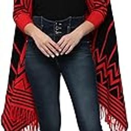 SHOWOFF Women's Short Sleeves Longline Red Striped Poncho-BLR-1190_Red-picture-12