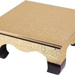 HANDIERHOME Wooden Antique Square Bajot Chowki for Marriage, Engagement & Puja Use, Handcrafted Rajwadi Floor Sitting Stool for Mandir and Religious Functions (2 Pcs)-image-74